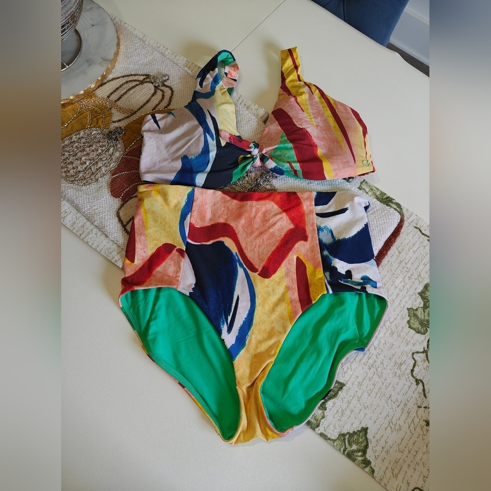 CALIA Colorful Abstract Two-Piece Swimsuit XL